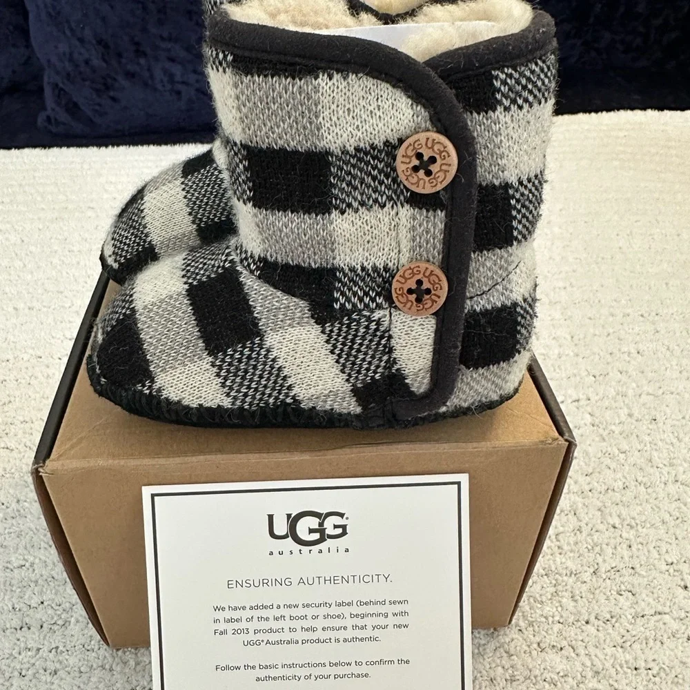UGG Black and White Plaid Kids Boots